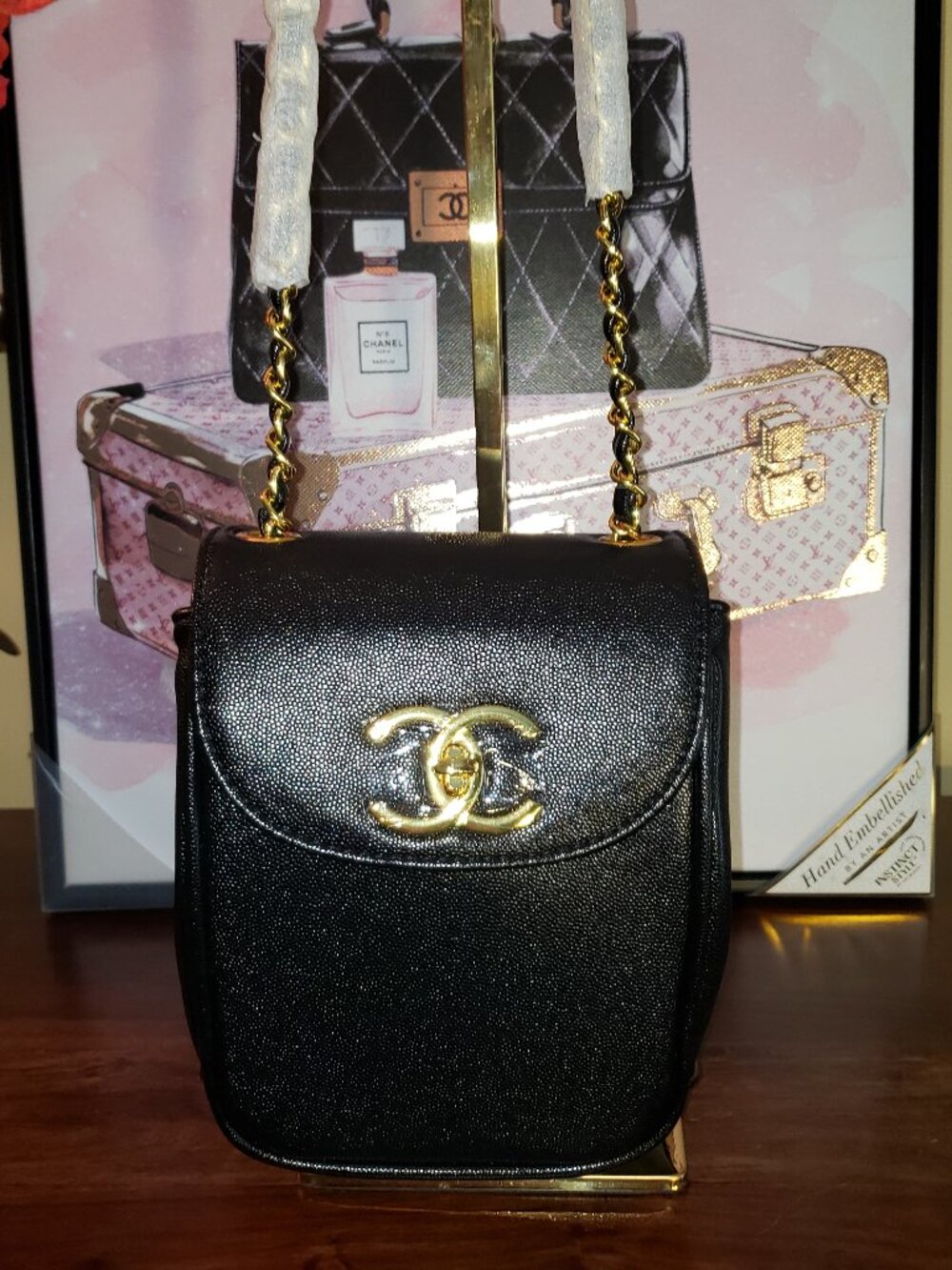 New CC Novelty Black Shoulder Bag/Crossbody Bag w/ Gold Hardware